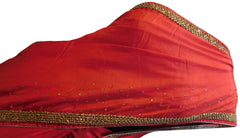 Red Designer Silk Hand Embroidery Beads Stone Work Saree Sari