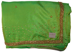 Green Designer Silk Hand Embroidery Beads Stone Work Saree Sari