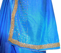 Blue Designer Silk Hand Embroidery Beads Stone Work Saree Sari