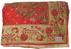 Red & Cream Designer Silk & Net Hand Embroidery Zari Bullion Thread Cutdana Beads Stone Work Bridal Wedding Saree Sari