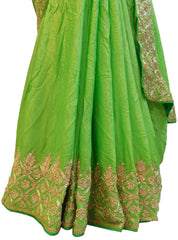 Green Designer Georgette (Viscos) Hand Embroidery Sequence Zari Cutdana Work Wedding Bridal Saree Sari