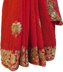 Red Designer Georgette (Viscos) Hand Embroidery Sequence Zari Cutdana Work Wedding Bridal Saree Sari