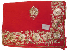 Red Designer Georgette (Viscos) Hand Embroidery Sequence Zari Cutdana Work Wedding Bridal Saree Sari