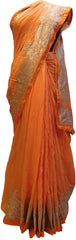Orange Designer Crepe (Chinon) Hand Embroidery Zari Work Wedding Bridal Saree Sari