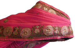 Pink Designer Georgette (Viscos) Hand Embroidery Thread Sequence Zari Cutdana Pearl Work Wedding Bridal Saree Sari