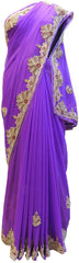 Lavender Designer Georgette Hand Embroidery Stone Beads Thread Bullion Work Wedding Bridal Saree Sari
