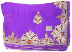Lavender Designer Georgette Hand Embroidery Stone Beads Thread Bullion Work Wedding Bridal Saree Sari