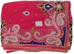 Pink Designer Georgette Hand Embroidery Stone Thread Beads Cutdana Work Wedding Bridal Saree Sari