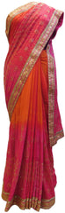 Pink & Orange Designer Georgette (Viscos) Hand Embroidery Thread Stone Sequence Zari Bullion Work Wedding Bridal Saree Sari