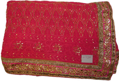 Pink & Orange Designer Georgette (Viscos) Hand Embroidery Thread Stone Sequence Zari Bullion Work Wedding Bridal Saree Sari