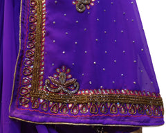 Violet Designer Georgette Hand Embroidery Stone Thread Bead Bullion Zari Cutdana Work Wedding Bridal Saree Sari