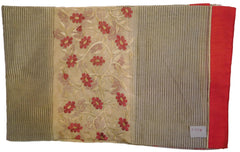 Grey & Cream Designer PartyWear Pure Supernet (Cotton) Thread Work Saree Sari With Red Taping