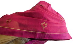 Pink & Beige Designer PartyWear Pure Supernet (Cotton) Thread Work Saree Sari With Pink Taping