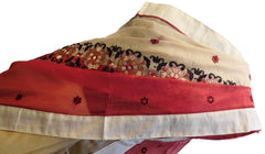 Cream & Red Designer PartyWear Pure Supernet (Cotton) Thread Work Saree Sari With Cream Taping