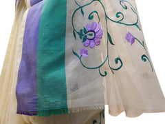 Beige Designer PartyWear Pure Supernet (Cotton) Thread Work Saree Sari