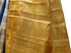 Blue & Cream Designer Bridal Hand Weaven Pure Benarasi Zari Work Saree Sari With Blouse