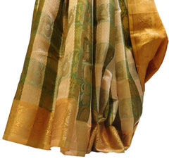 Green & Cream Designer Bridal Hand Weaven Pure Benarasi Zari Work Saree Sari With Blouse