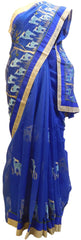 Blue Designer PartyWear Pure Supernet (Cotton) Thread Work Saree Sari