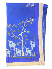 Blue Designer PartyWear Pure Supernet (Cotton) Thread Work Saree Sari