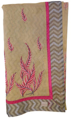 Beige Designer PartyWear Pure Supernet (Cotton) Thread Work Saree Sari With Grey Taping
