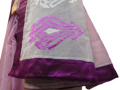 Lavender & Cream Designer PartyWear Pure Supernet (Cotton) Thread Work Saree Sari With Lavender Taping