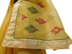 Yellow Designer PartyWear Pure Supernet (Cotton) Thread Work Saree Sari