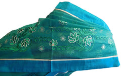Turquoise Designer PartyWear Pure Supernet (Cotton) Thread Work Saree Sari