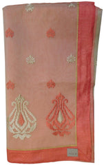 Beige & Peach Designer PartyWear Pure Supernet (Cotton) Thread Work Saree Sari