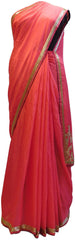 Pink Designer Bridal Crepe (Chinon) Hand Embroidery Zari Cutdana Beads Bullion Work Wedding Saree Sari