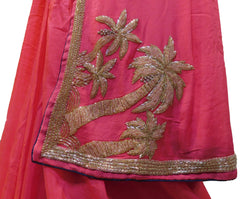 Pink Designer Bridal Crepe (Chinon) Hand Embroidery Zari Cutdana Beads Bullion Work Wedding Saree Sari