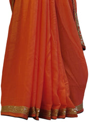 Peach Designer Bridal Crepe (Chinon) Hand Embroidery Zari Cutdana Beads Bullion Work Wedding Saree Sari