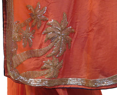 Peach Designer Bridal Crepe (Chinon) Hand Embroidery Zari Cutdana Beads Bullion Work Wedding Saree Sari