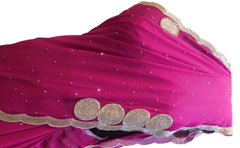 Pink Designer PartyWear Georgette Thread Cutdana Stone Work Saree Sari