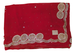 Red Designer PartyWear Georgette Thread Cutdana Stone Work Saree Sari