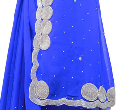 Blue Designer PartyWear Georgette Thread Cutdana Stone Work Saree Sari