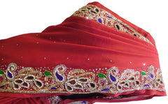 Red Designer Wedding Partywear Georgette Cutdana Thread Stone Hand Embroidery Work Bridal Saree Sari