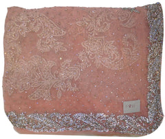 Pink Designer Wedding Partywear Net Bullion Sequence Stone Hand Embroidery CutWork Border Bridal Saree Sari