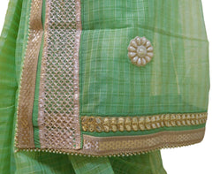 Green Designer PartyWear Pure Supernet (Cotton) Green Designer PartyWear Pure Supernet (Cotton) Zari Pearl Gota Bullion Beads Work Saree Sari