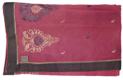 Pink Designer PartyWear Pure Supernet (Cotton) Thread Work Saree Sari With Grey Border