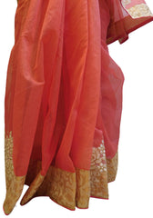 Gajari Designer PartyWear Pure Supernet (Cotton) Thread Zari Stone Work Saree Sari With Beige Border