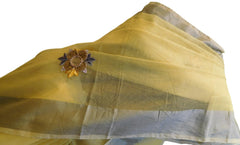 Yellow Designer PartyWear Pure Supernet (Cotton) Thread Stone Work Saree Sari With Self Grey Border