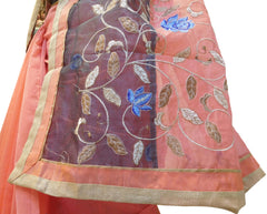 Peach & Grey Designer PartyWear Pure Supernet (Cotton) Thread Work Saree Sari With Peach & Beige Border