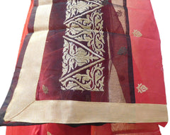 Red & Black Designer PartyWear Pure Supernet (Cotton) Zari Work Saree Sari With Golden Border
