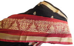 Black & Red Designer PartyWear Pure Supernet (Cotton) Zari Work Saree Sari With Golden Border
