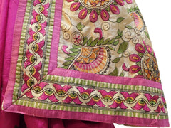 Cream Designer PartyWear Silk Thread Hand Embroidery Work Saree Sari