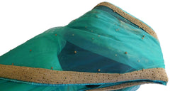 Turquoise Designer PartyWear Net Sequence Cutdana Pearl Beads Stone Hand Embroidery Saree Sari