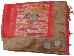 Pink Designer PartyWear Satin Silk Thread Pearl Stone Bullion Hand Embroidery Work Saree Sari