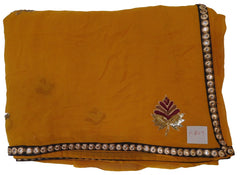 Yellow Designer PartyWear Georgette (Viscos) Zari Thread Sequence Cutdana Beads Work Saree Sari