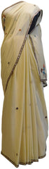 Cream Designer PartyWear Georgette (Viscos) Zari Thread Work Saree Sari