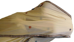 Cream Designer PartyWear Georgette (Viscos) Zari Thread Work Saree Sari